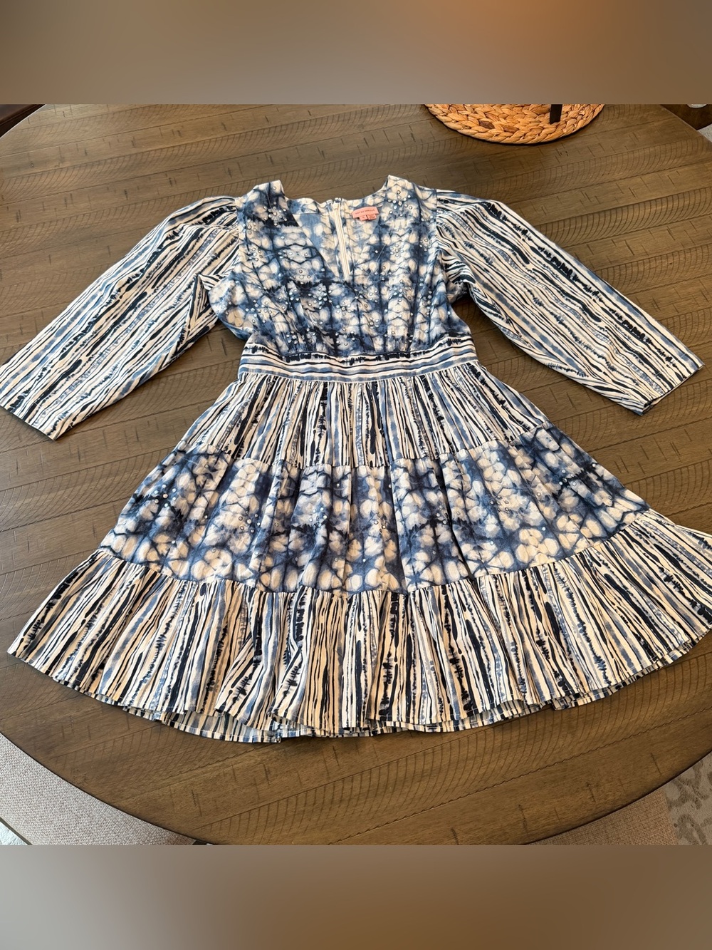 Anthropologie Not So Serious Behati BohoTie Dye 3/4 sleeve Tiered Mini Dress